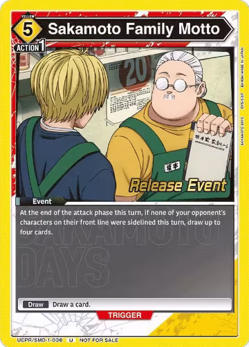 Sakamoto Family Motto (UE19BT/SMD-1-036), SAKAMOTO DAYS Release Event Cards — Union Arena card price