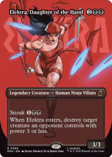 Elektra, Daughter of the Hand (Borderless) (0366) (366), Marvel Super Heroes — Magic card price