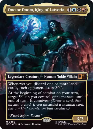 Doctor Doom, King of Latveria (Borderless) (Surge Foil) (880), Commander: Marvel Super Heroes — Magic card price