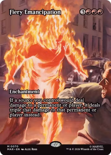 Fiery Emancipation (Borderless) (70), Marvel Universe Eternal-Legal — Magic card price
