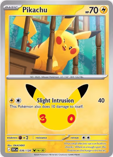 Pikachu - 036/128 (036/128), 30th Celebration — Pokémon card price