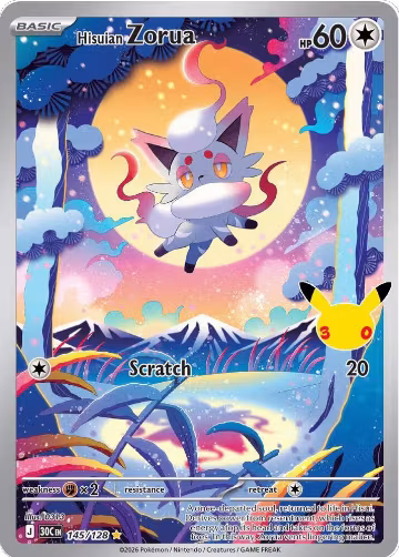 Hisuian Zorua - 145/128 (145/128), 30th Celebration — Pokémon card price