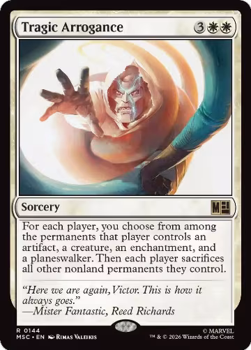 Tragic Arrogance (Surge Foil) (144), Commander: Marvel Super Heroes — Magic card price
