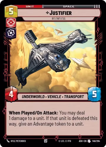 Justifier - Relentless (146/264), Ashes of the Empire — Star Wars card price
