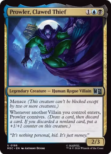 Prowler, Clawed Thief (Surge Foil) (186), Commander: Marvel Super Heroes — Magic card price