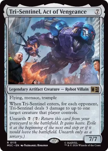 Tri-Sentinel, Act of Vengeance (Surge Foil) (115), Commander: Marvel Super Heroes — Magic card price