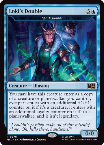 Loki's Double - Spark Double (Surge Foil) (279), Commander: Marvel Super Heroes — Magic card price