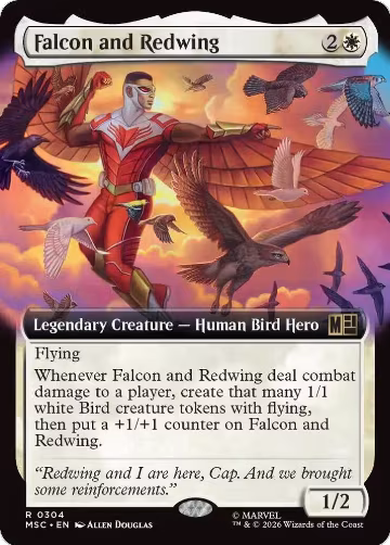 Falcon and Redwing (Extended Art) (304), Commander: Marvel Super Heroes — Magic card price