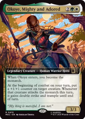 Okoye, Mighty and Adored (Extended Art) (410), Commander: Marvel Super Heroes — Magic card price