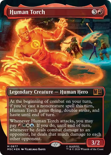 Human Torch (Borderless) (Surge Foil) (877), Commander: Marvel Super Heroes — Magic card price