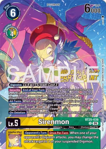 Sirenmon (Regionals 26-27 Season 2 Participant) (BT25-039 R), Dual Revolution — Digimon card price