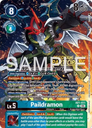 Paildramon - AD1-011 (Regionals 26-27 Season 2 Participant) (AD1-011 R), Advanced Booster Digimon Generation — Digimon card price