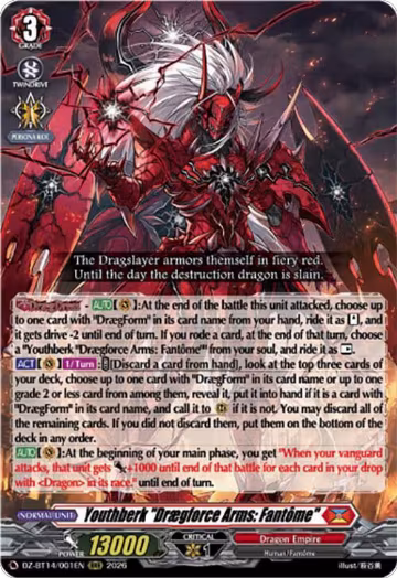 Youthberk "Draegforce Arms: Fantome" (DZ-BT14/001EN), DZ-BT14: Envoys of the Crimson Moon — Vanguard card price