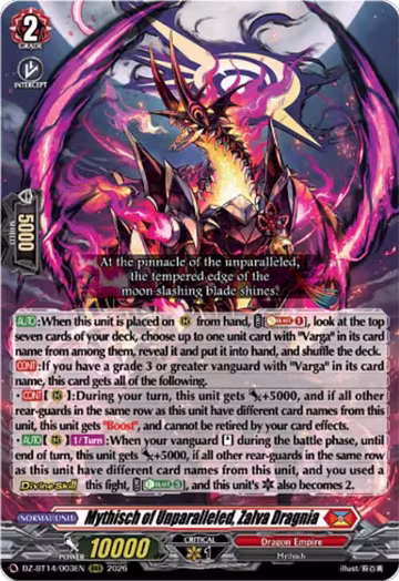 Mythisch of Unparalleled, Zalva Dragnia (DZ-BT14/003EN), DZ-BT14: Envoys of the Crimson Moon — Vanguard card price