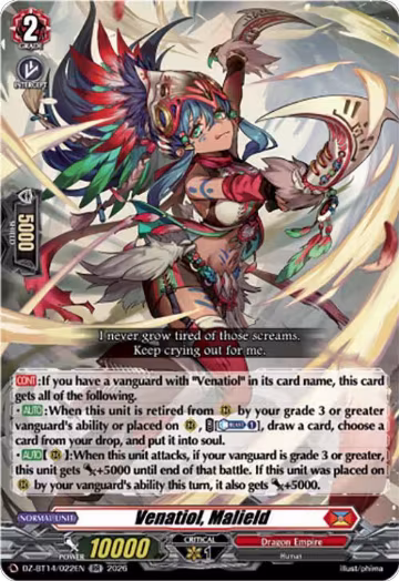 Venatiol, Malield (DZ-BT14/022EN), DZ-BT14: Envoys of the Crimson Moon — Vanguard card price