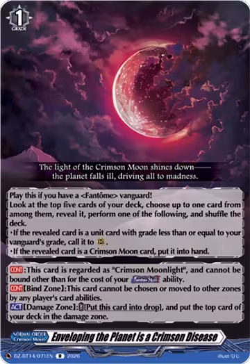 Enveloping the Planet is a Crimson Disease (DZ-BT14/071EN), DZ-BT14: Envoys of the Crimson Moon — Vanguard card price