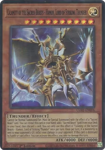 Calamity of the Sacred Beasts - Hamon, Lord of Striking Thunder (CORI-EN006), Chaos Origins — Yu-Gi-Oh! card price