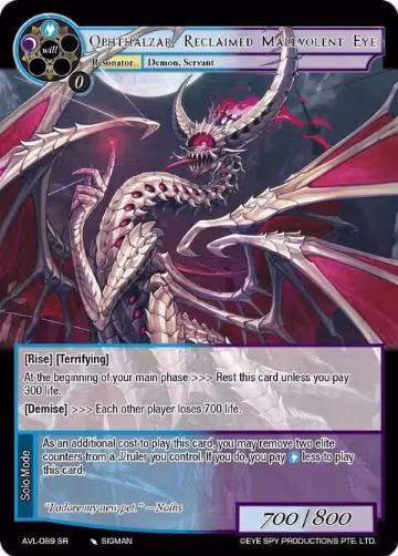 Ophthalzar, Reclaimed Malevolent Eye (AVL-089 SR), Attack on Velmardia — Force of Will card price