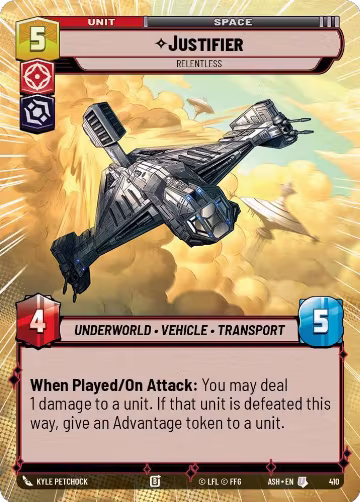 Justifier - Relentless (Hyperspace) (410), Ashes of the Empire — Star Wars card price