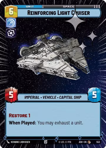 Reinforcing Light Cruiser (Hyperspace Foil) (553), Ashes of the Empire — Star Wars card price