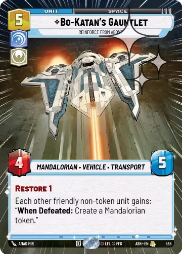 Bo-Katan's Gauntlet - Reinforce from Above (Hyperspace Foil) (565), Ashes of the Empire — Star Wars card price