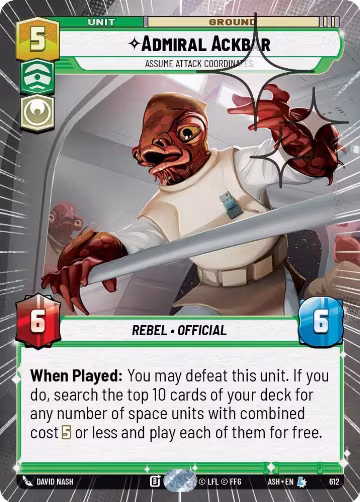 Admiral Ackbar - Assume Attack Coordinates (Hyperspace Foil) (612), Ashes of the Empire — Star Wars card price