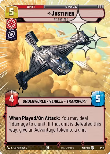 Justifier - Relentless (Hyperspace Foil) (648), Ashes of the Empire — Star Wars card price