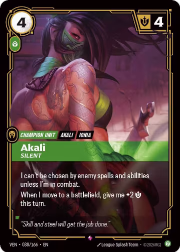 Akali, Silent (038/166), Vendetta — Riftbound card price