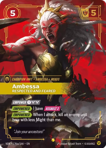 Ambessa, Respected and Feared (Alternate Art) (136a/166), Vendetta — Riftbound card price
