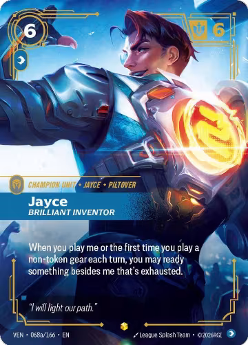 Jayce, Brilliant Inventor (Alternate Art) (068a/166), Vendetta — Riftbound card price