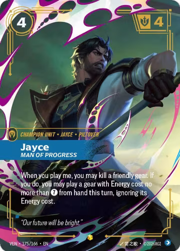Jayce, Man of Progress (Overnumbered) (175/166), Vendetta — Riftbound card price