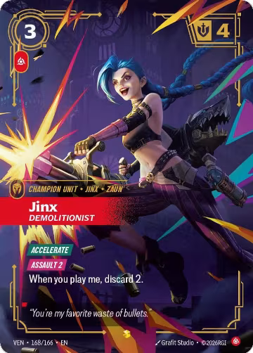 Jinx, Demolitionist (Overnumbered) (168/166), Vendetta — Riftbound card price