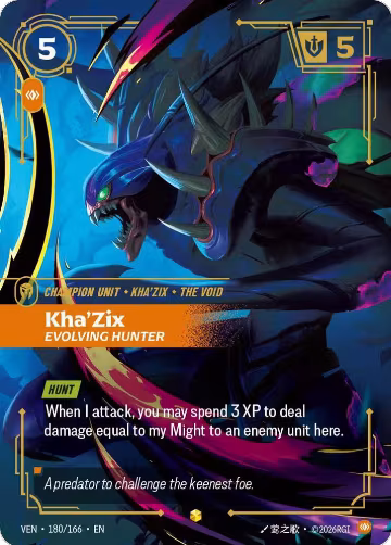 Kha'Zix, Evolving Hunter (Overnumbered) (180/166), Vendetta — Riftbound card price