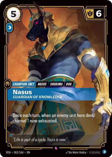 Nasus, Guardian of Knowledge (063/166), Vendetta — Riftbound card price