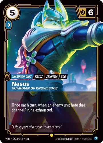 Nasus, Guardian of Knowledge (Alternate Art) (063a/166), Vendetta — Riftbound card price