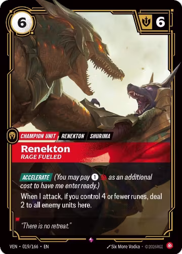 Renekton, Rage Fueled (019/166), Vendetta — Riftbound card price