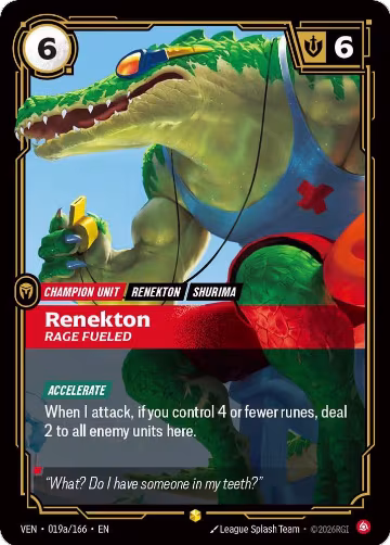 Renekton, Rage Fueled (Alternate Art) (019a/166), Vendetta — Riftbound card price
