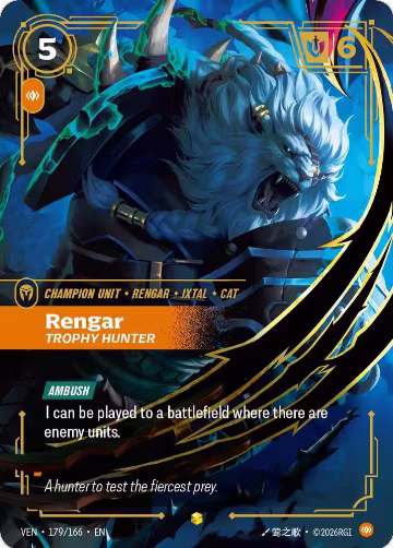 Rengar, Trophy Hunter (Overnumbered) (179/166), Vendetta — Riftbound card price