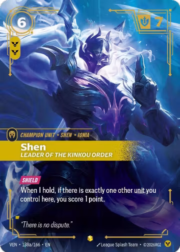 Shen, Leader of the Kinkou Order (Alternate Art) (138a/166), Vendetta — Riftbound card price