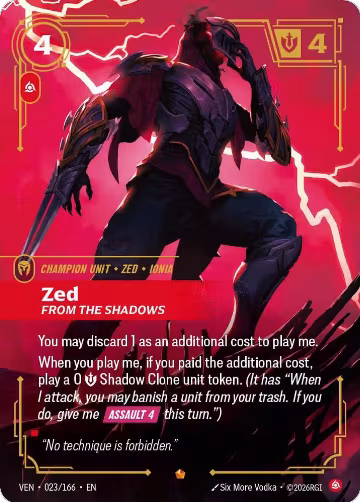 Zed, From the Shadows (023/166), Vendetta — Riftbound card price