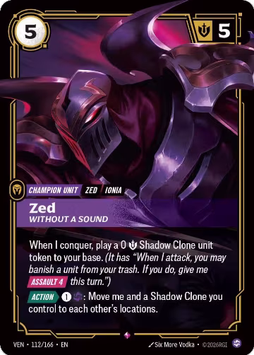 Zed, Without a Sound (112/166), Vendetta — Riftbound card price