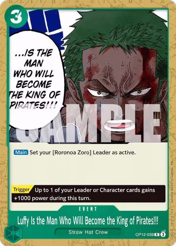 Luffy Is the Man Who Will Become the King of Pirates!!! (OP12-039), ST-32: Starter Deck 32 GREEN Roronoa Zoro — One Piece card price