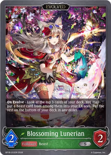 Blossoming Lunerian (Evolved) (BP18-012EN), Neometropolis — Shadowverse card price