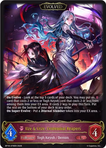 Ilze & Urze, Centennial Reapers (Evolved) (BP18-078EN), Neometropolis — Shadowverse card price