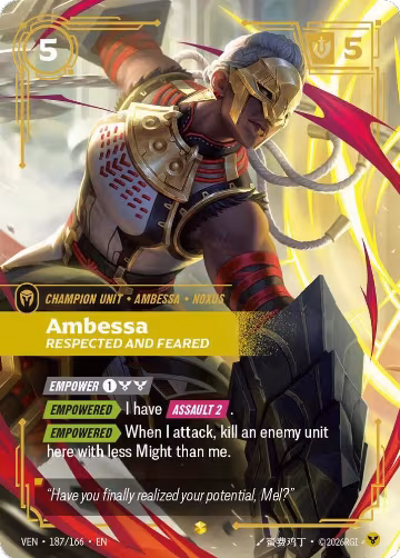 Ambessa, Respected and Feared (Overnumbered) (187/166), Vendetta — Riftbound card price