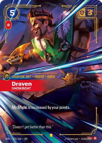 Draven, Showboat (Overnumbered) (172/166), Vendetta — Riftbound card price