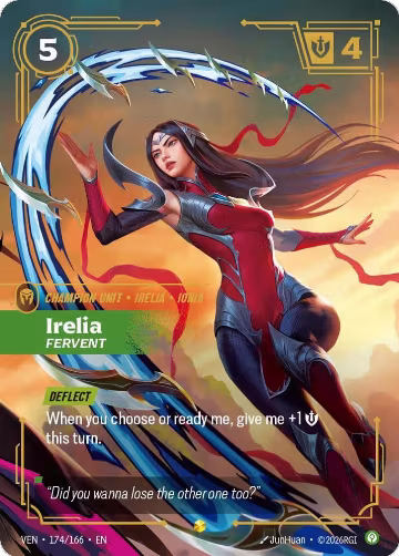 Irelia, Fervent (Overnumbered) (174/166), Vendetta — Riftbound card price