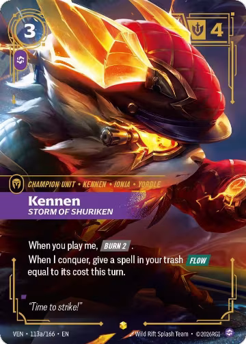 Kennen, Storm of Shuriken (Alternate Art) (113a/166), Vendetta — Riftbound card price