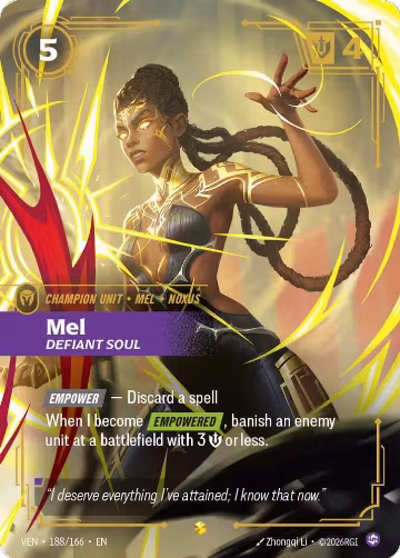 Mel, Defiant Soul (Overnumbered) (188/166), Vendetta — Riftbound card price