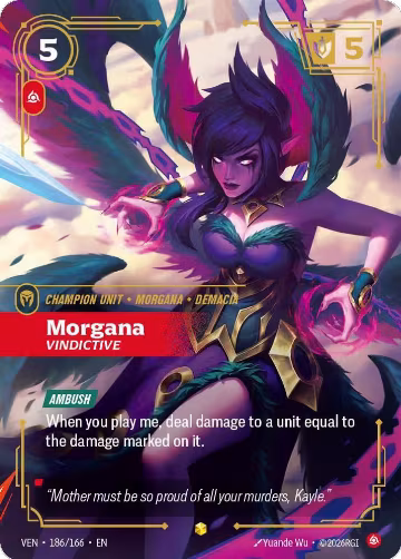Morgana, Vindictive (Overnumbered) (186/166), Vendetta — Riftbound card price